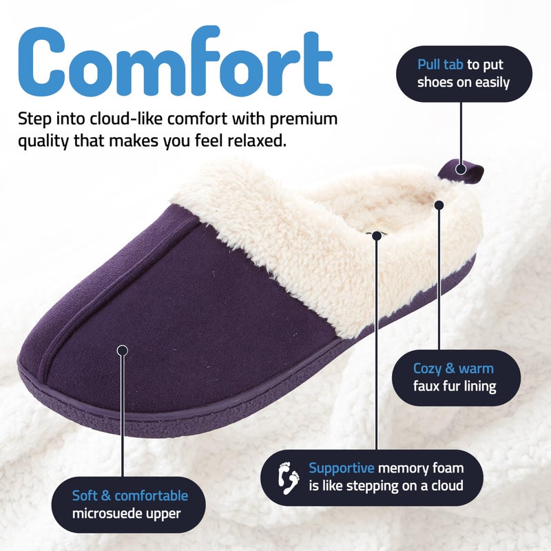 Floopi House Slippers for Women, Fur Lined Clog Womens Slippers Cozy Memory Foam with Indoor & Outdoor Anti Skid Sole (M, Purple-301) - Image 4